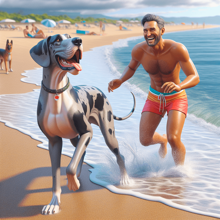 great dane at the beach