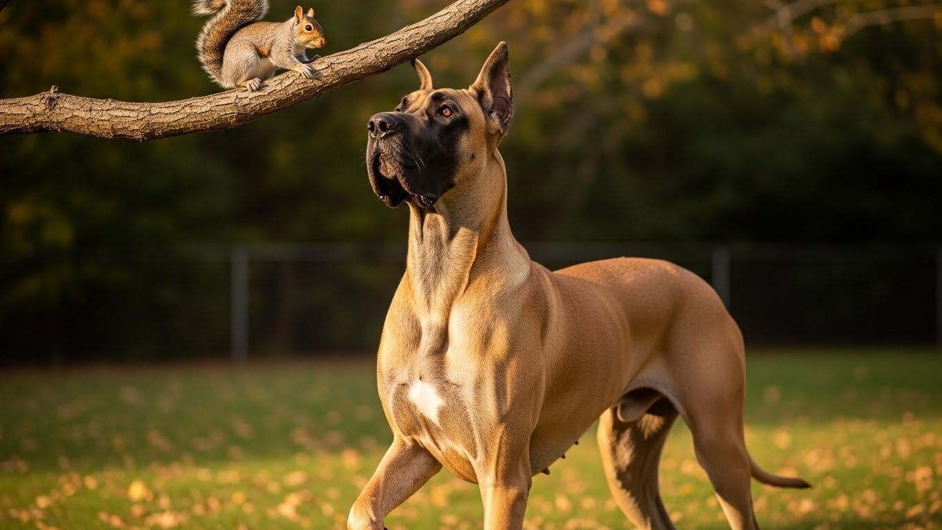 Great Dane and squirrel