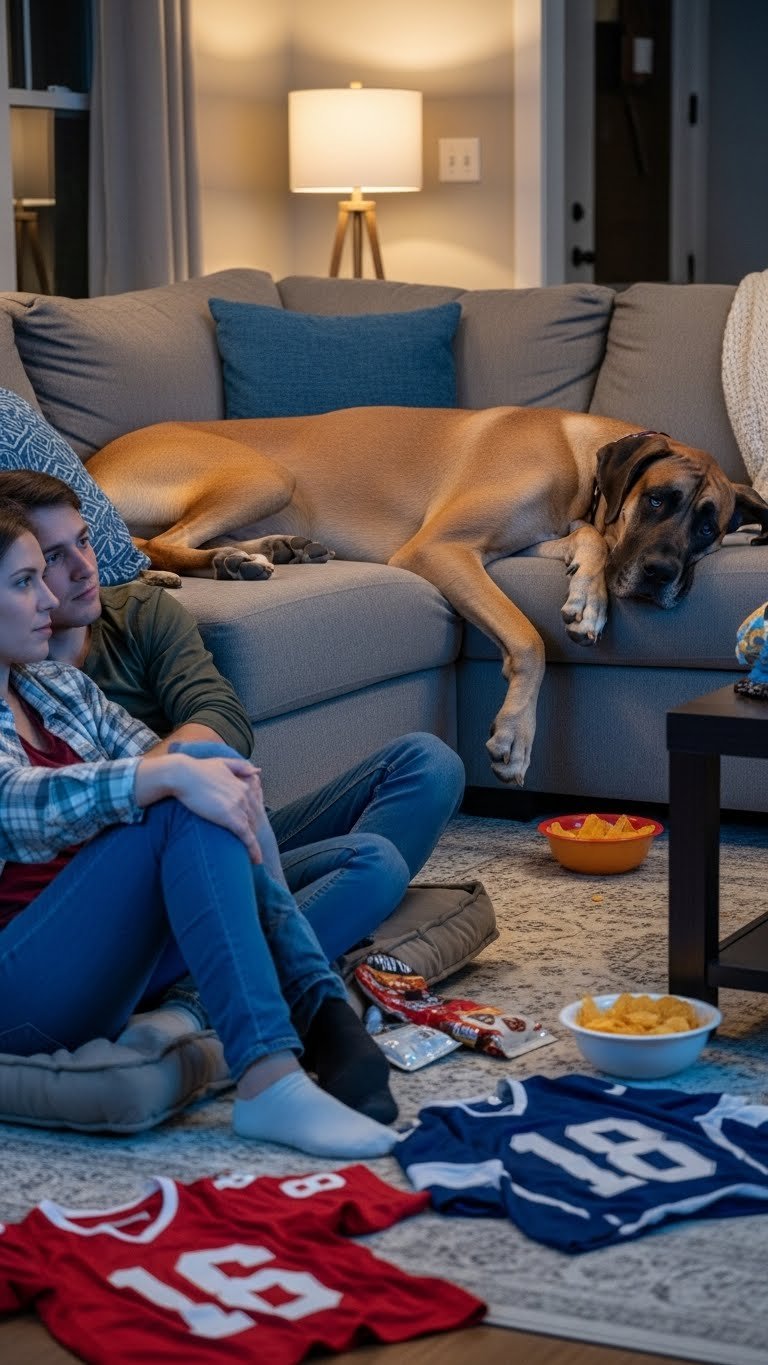 great dane and football