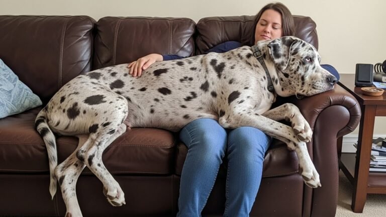 Great Dane sitting on lap