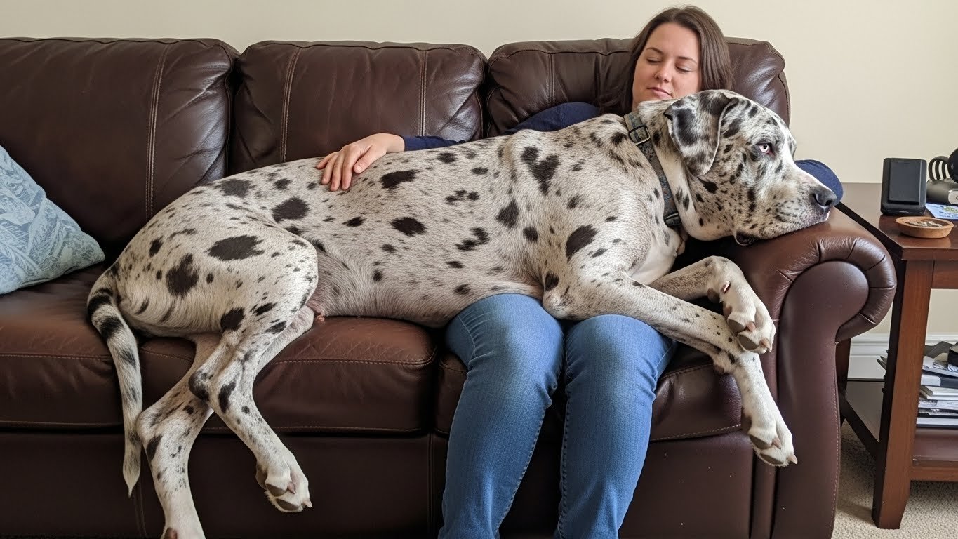 Great Dane sitting on lap